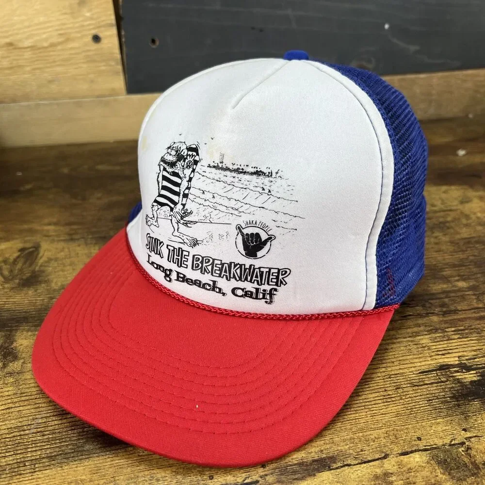 Shaka People Sink The Breakwater Long Beach California Vintage Otto Snapback Hat